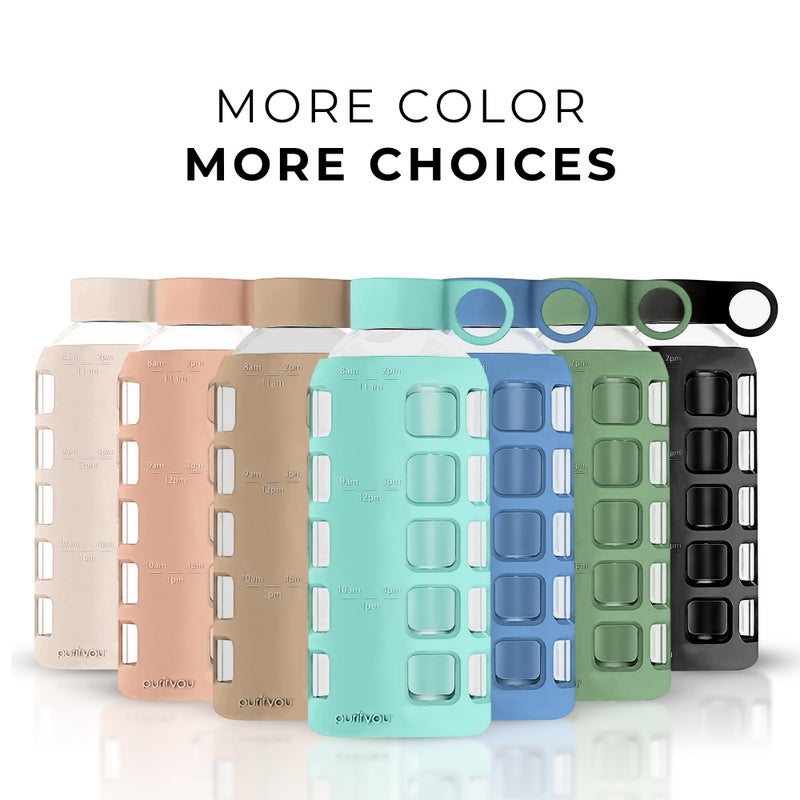 purifyou 40oz / 32oz / 22oz / 12oz Borosilicate Glass Water Bottle with Time & Volume Markers, Silicone Sleeve, Stainless Steel Lid | Reusable Glass Bottle for Water & Juice (22oz Glow-in-the-Dark) - Image 5